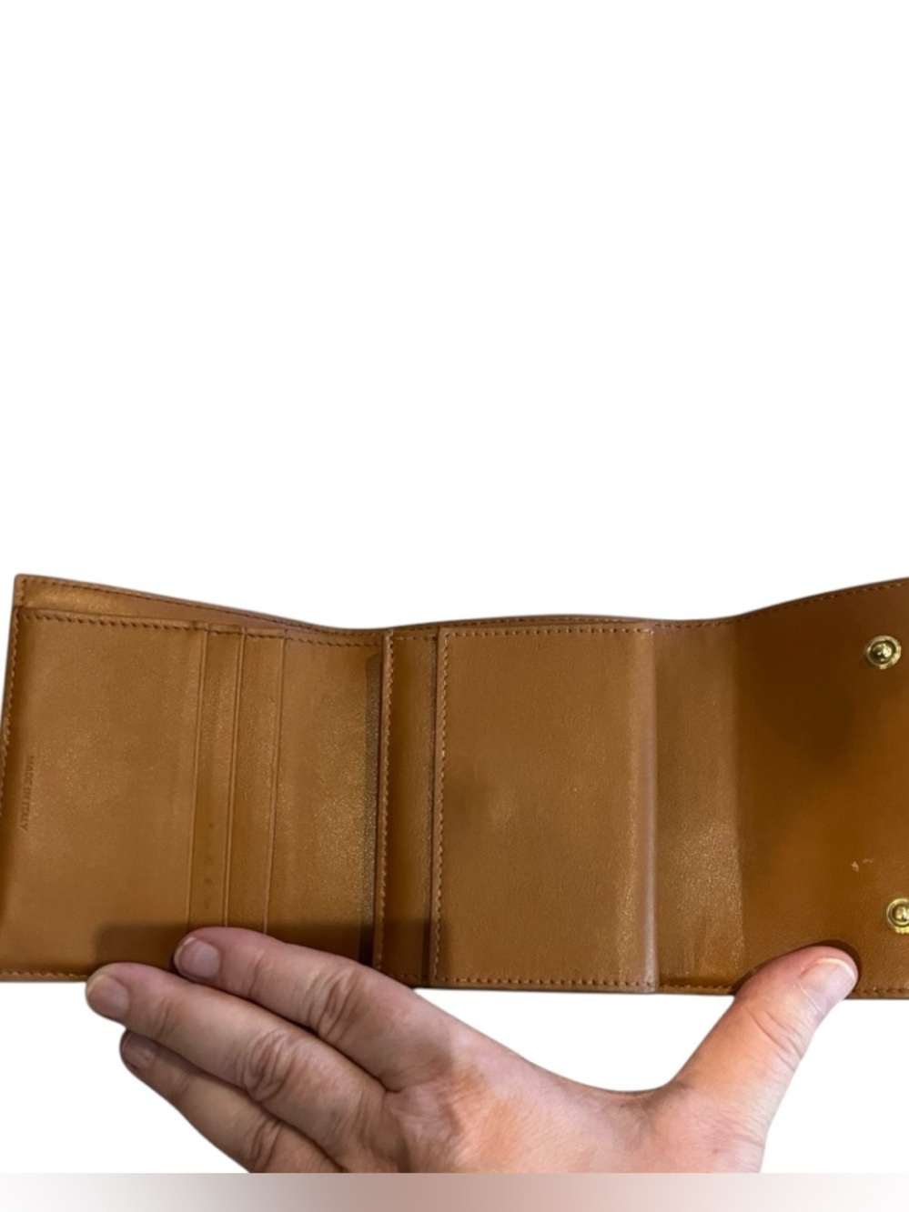 Celine Vintage Macadam Tri Fold Wallet Brown Canvas Leather Snap Coin - Picture 6 of 8